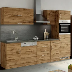 Küchenzeile Sorrella 270cm mit Platz für Geschirrspüler, Backofen und Kühlschrank - Eiche