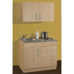 Küchenzeile Toto 100cm mit Kochfeld - Buche/Marmor
