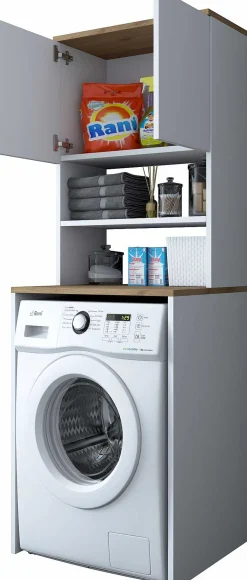 KD101 Waschmaschinenschrank | 100 % MELAMIN | Weiß, Walnuss