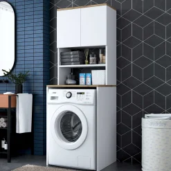 KD101 Waschmaschinenschrank | 100 % MELAMIN | Weiß, Walnuss