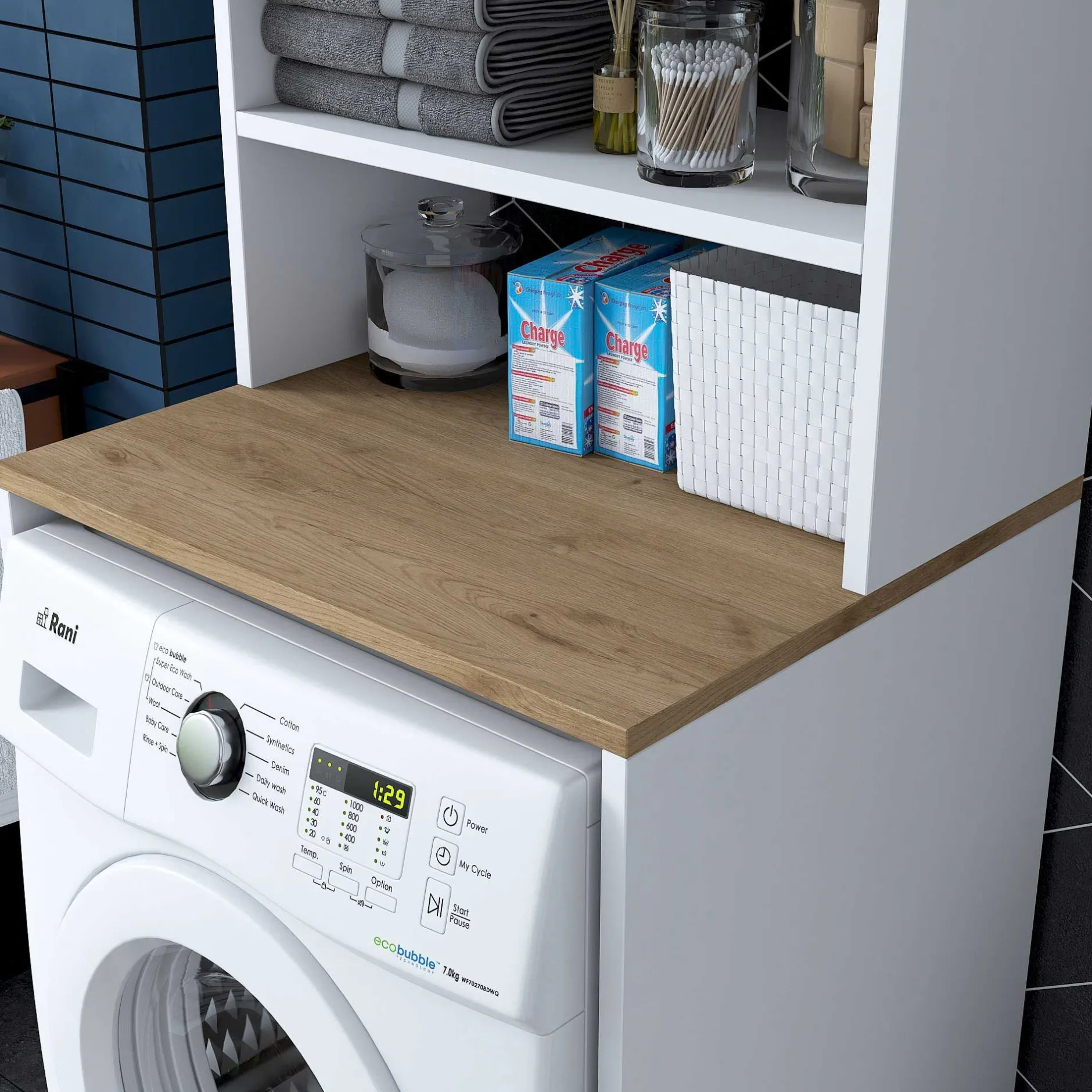 KD101 Waschmaschinenschrank | 100 % MELAMIN | Weiß, Walnuss