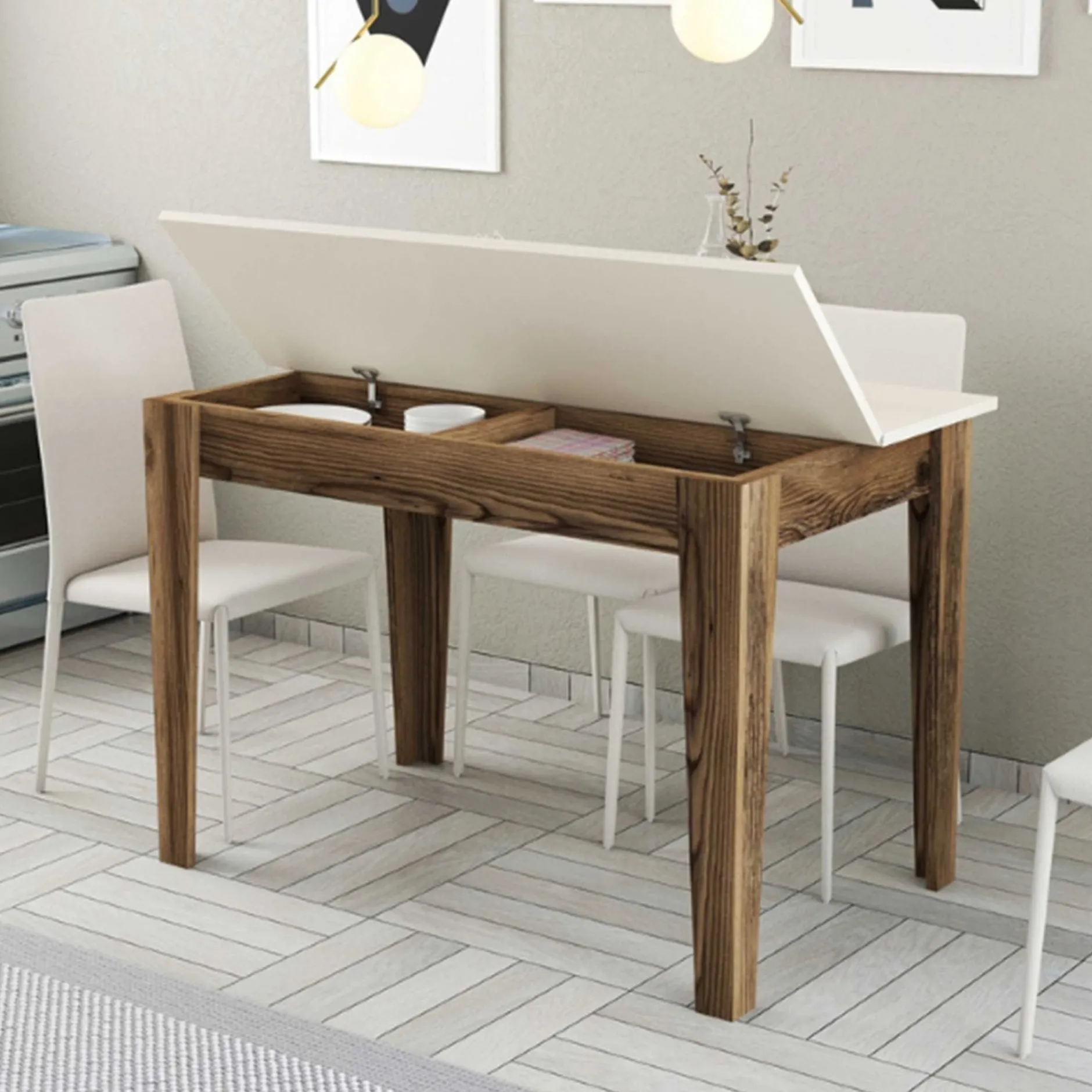 Kiev Küchentisch | 100 % MELAMIN | Walnuss, Creme