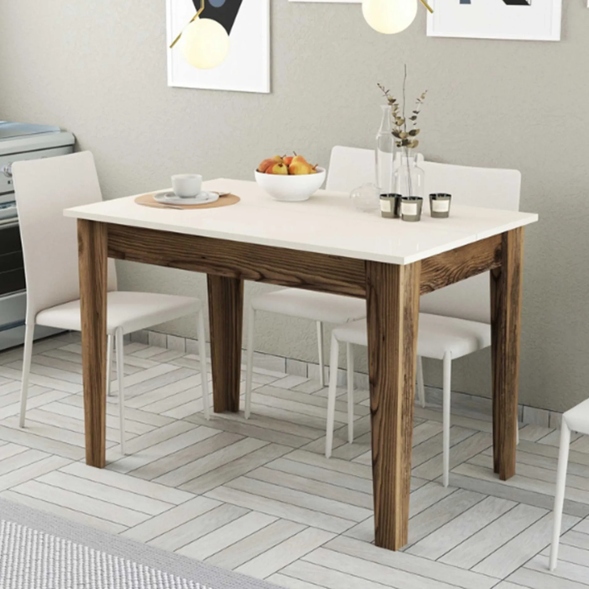 Kiev Küchentisch | 100 % MELAMIN | Walnuss, Creme