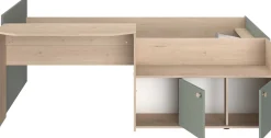 Kinderbett Jada - 90x200cm - mit Schreibtisch und Stauraum - Eichendekor/grün