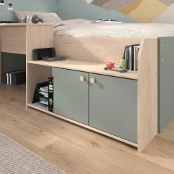 Kinderbett Jada - 90x200cm - mit Schreibtisch und Stauraum - Eichendekor/grün