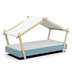 Kinderbett Lodge | 223,2 x 105,5 x 129,7 cm | Blau-Weiß