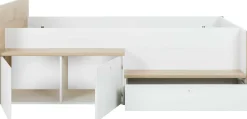 Kinderbett Matis - 90x200cm - mit Stauraum - weiß/kastanjedecor