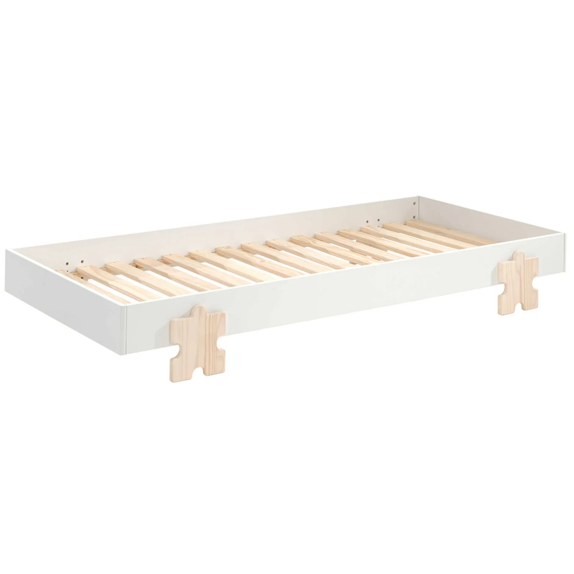 Kinderbett Modulo Puzzle 90x200 stapelbar - weiß/Kieferholz