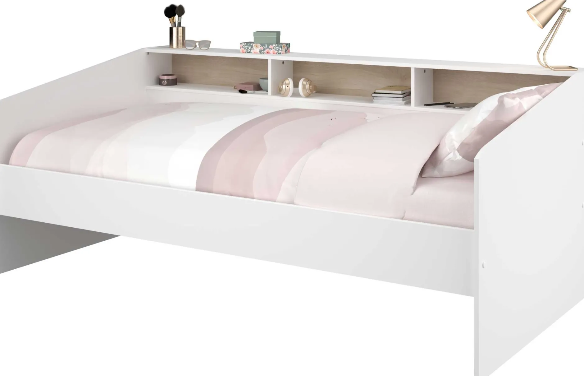 Kinderbett Sleep 90x200cm mit Stauraum - weiß/Eiche Dekor