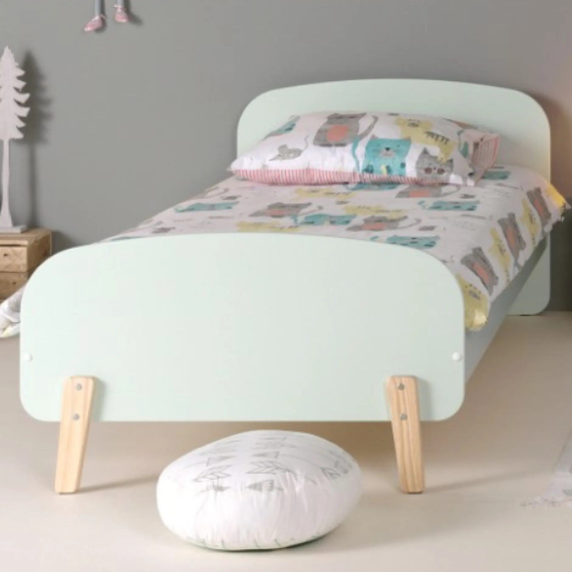 Kinderbett 90x200 cm mit Lattenrost und Nachttisch Kiddy-mintgrün