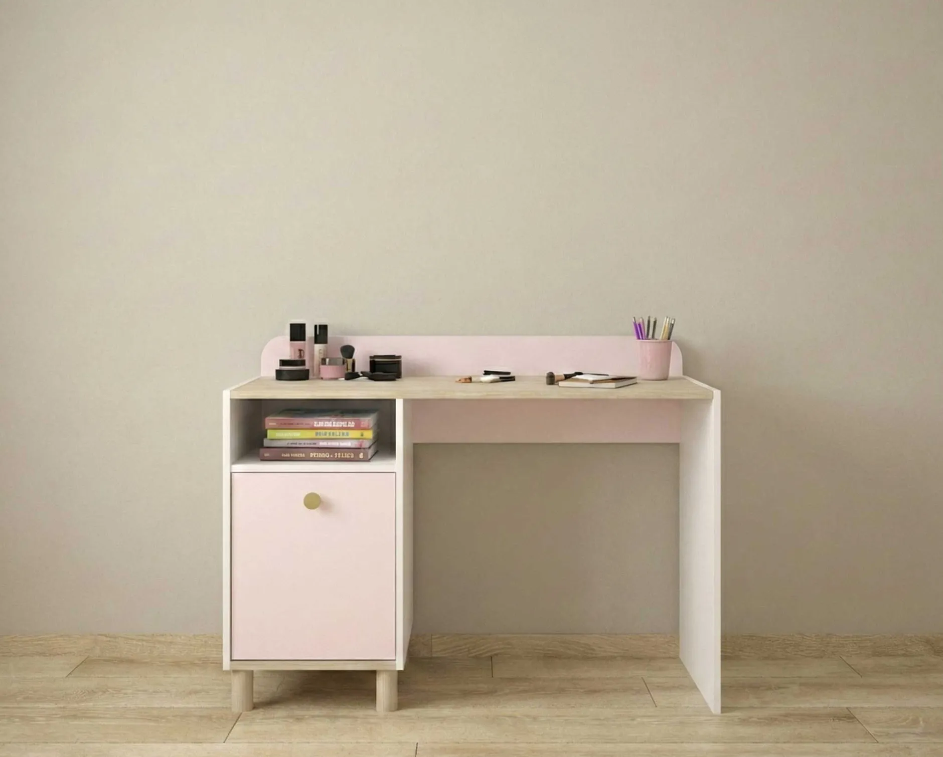 Kinderschreibtisch Romy | 110 x 52 x 85 cm | weiß-pastellrosa
