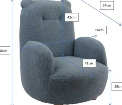 Kindersessel Rocky Bär - 60x57x67,5cm - blauer Bouclé Stoff
