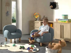 Kindersessel Rocky - 56x54x49cm - blauer Bouclé-Stoff