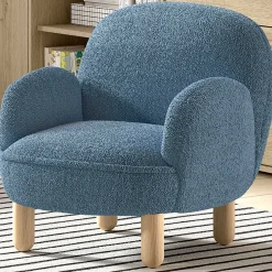 Kindersessel Rocky - 56x54x49cm - blauer Bouclé-Stoff