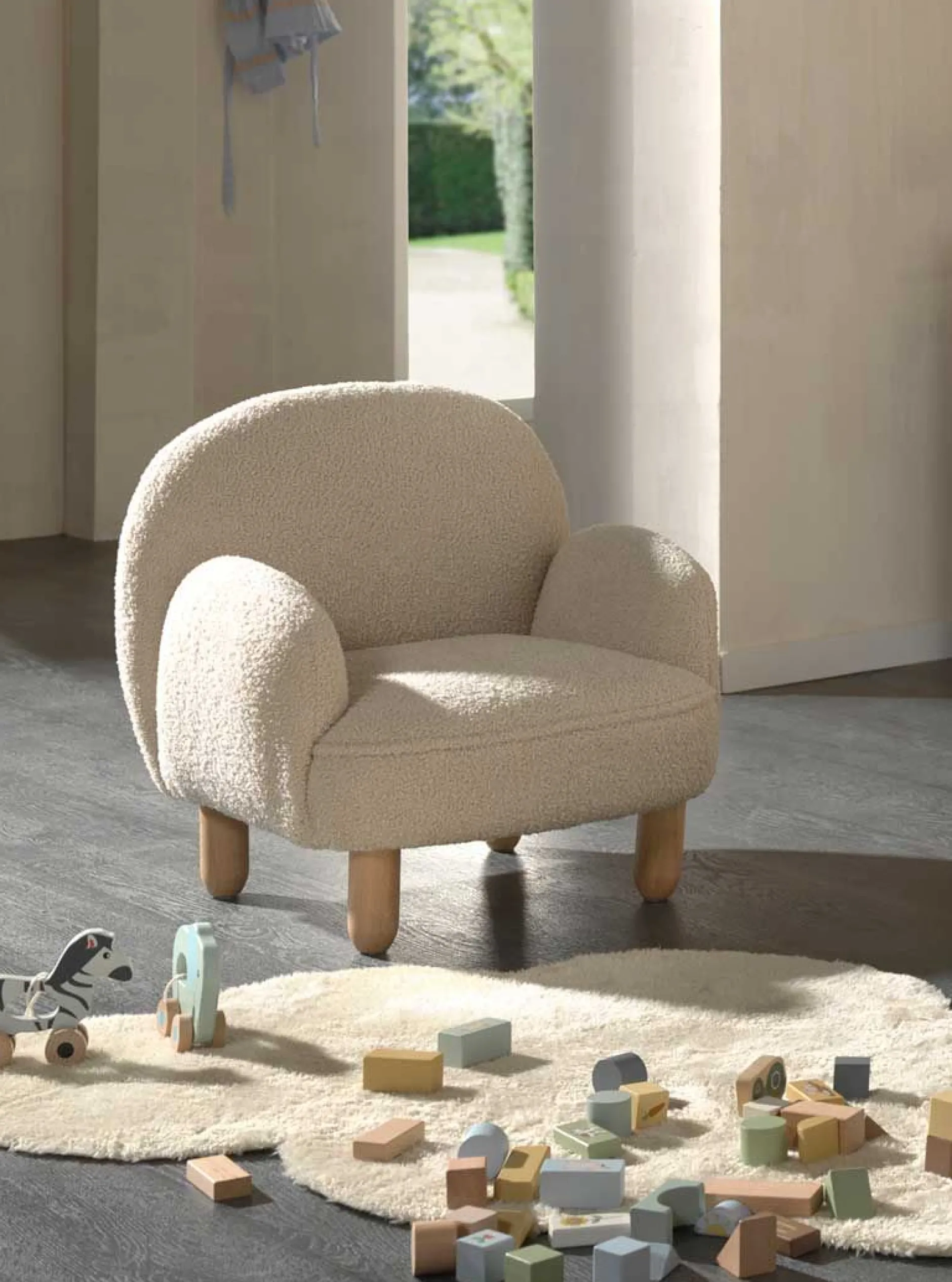 Kindersessel Rocky - 56x54x49cm - Bouclé-Stoff beige