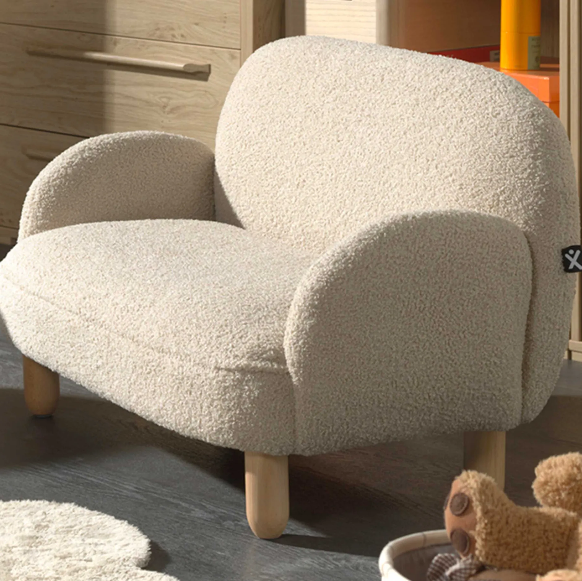 Kindersofa Rocky - 89x54x45cm - beige Bouclé-Stoff