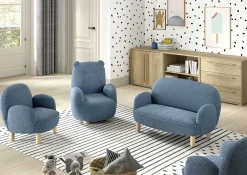 Kindersofa Rocky - 89x54x45cm - blauer Bouclé-Stoff