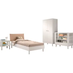 Kinderzimmer Forrest: Nachttisch, Bett 90x200, Kleiderschrank, Regal - Weißbuche