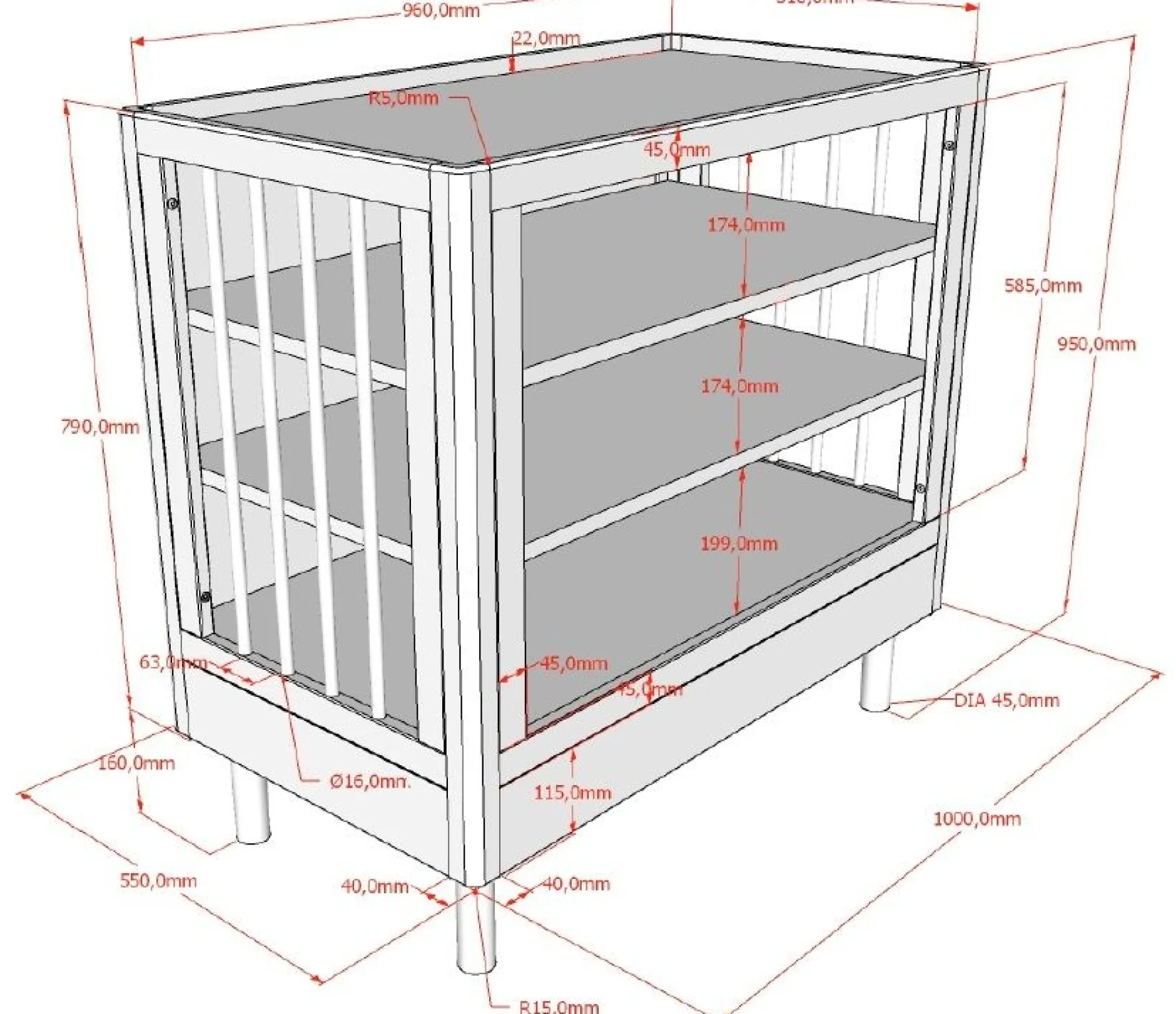 Kinderzimmer Forrest: Nachttisch, Bett 90x200, Kleiderschrank, Regal - Weißbuche