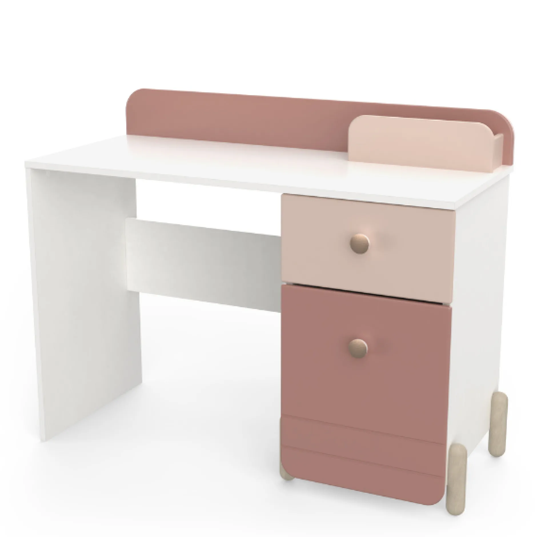 Kinderzimmer Janne: Bett 90x200cm, Nachttisch, Kommode, Kleiderschrank, Schreibtisch - rosa/weiß