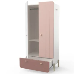 Kinderzimmer Janne: Bett 90x190cm, Nachttisch, Kommode, Kleiderschrank, Schreibtisch - rosa/weiss