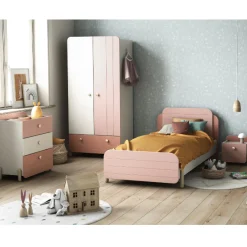 Kinderzimmer Janne: Bett 90x200cm, Nachttisch, Kommode, Kleiderschrank - rosa/weiß