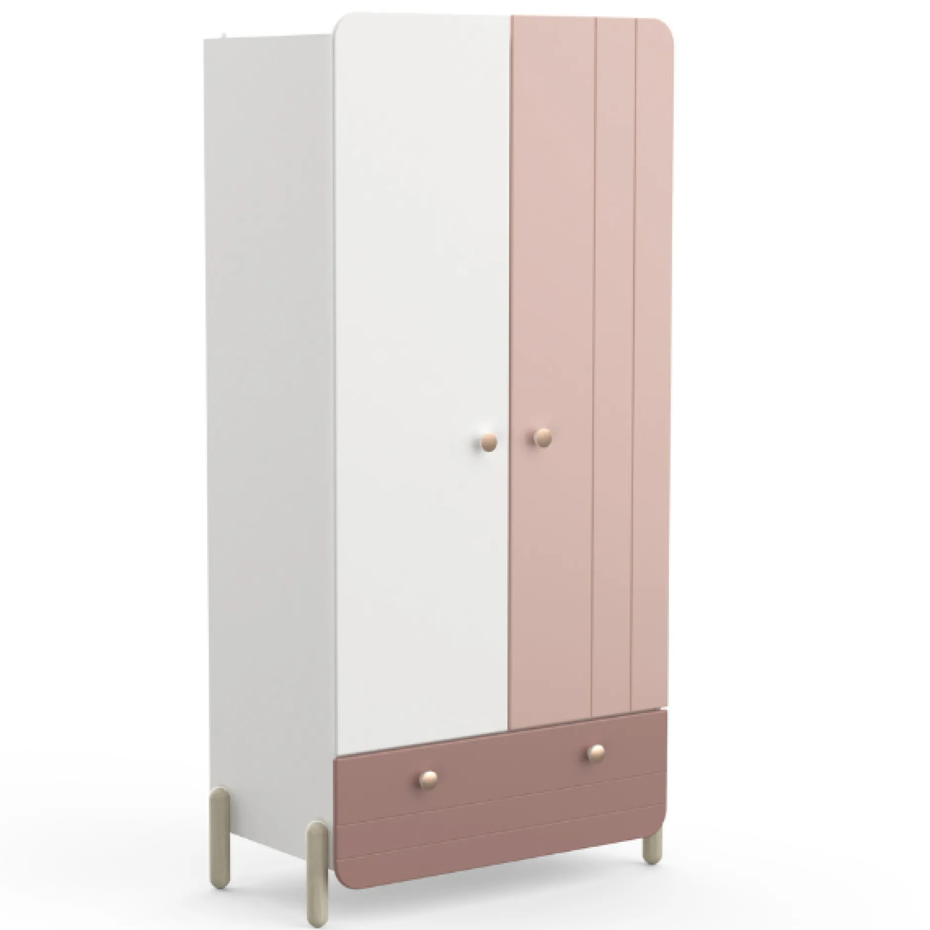 Kinderzimmer Janne: Bett 90x200cm, Nachttisch, Kommode, Kleiderschrank - rosa/weiß
