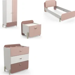 Kinderzimmer Janne: Bett 90x200cm, Nachttisch, Kommode, Kleiderschrank - rosa/weiß