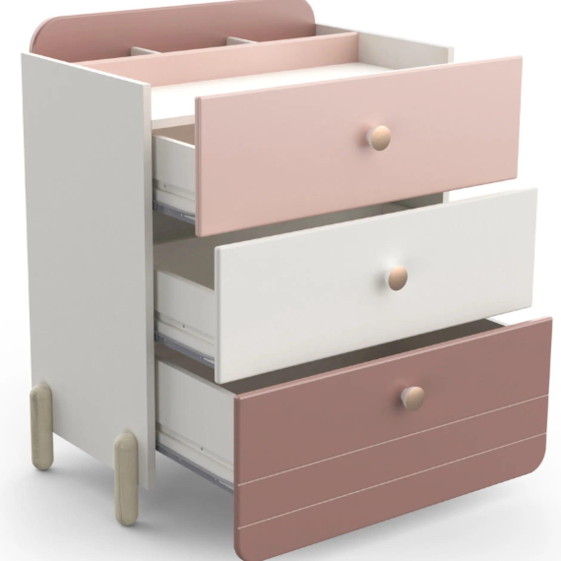 Kinderzimmer Janne: Bett 90x200cm, Nachttisch, Kommode, Kleiderschrank - rosa/weiß