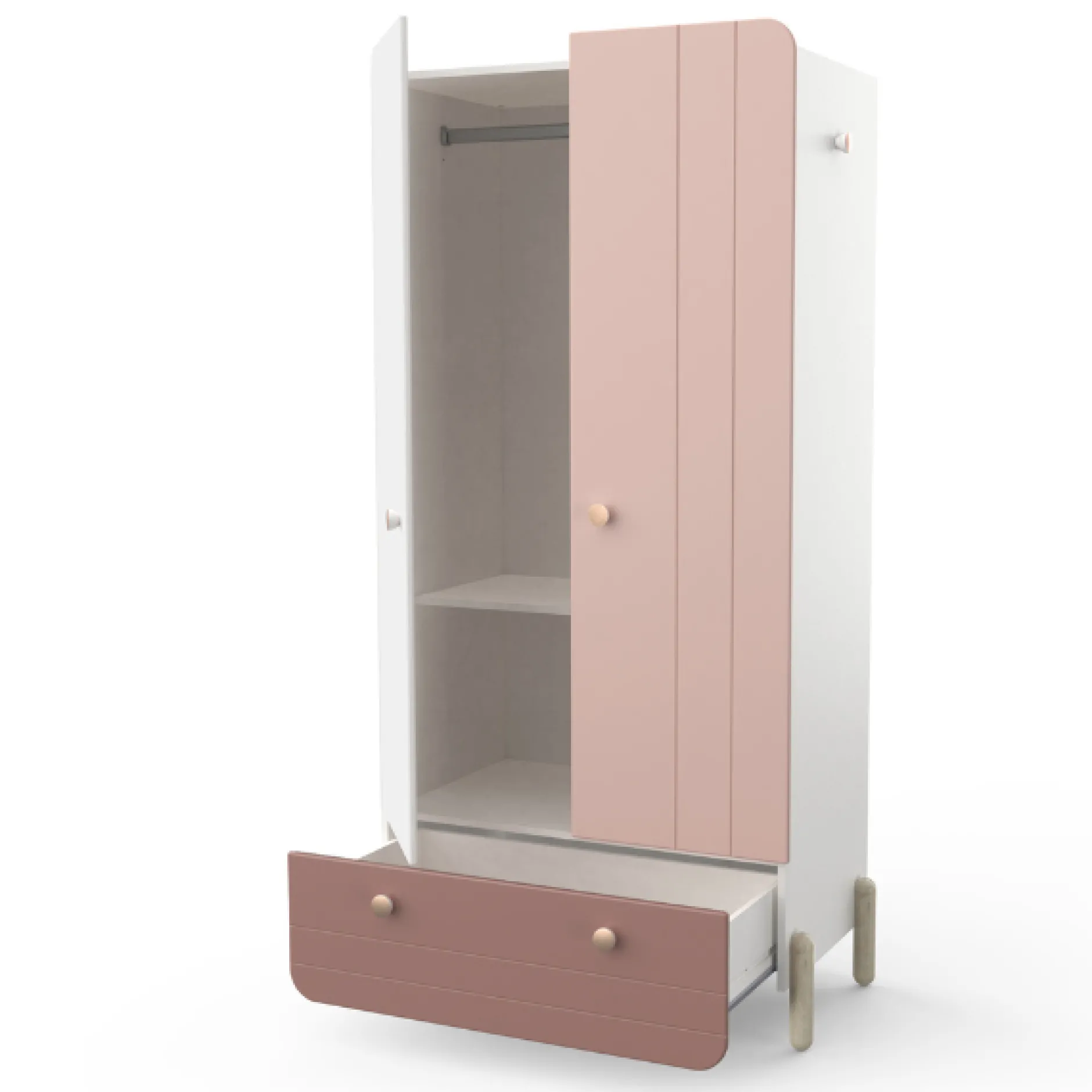 Kinderzimmer Janne: Bett 90x200cm, Nachttisch, Kommode, Kleiderschrank - rosa/weiß