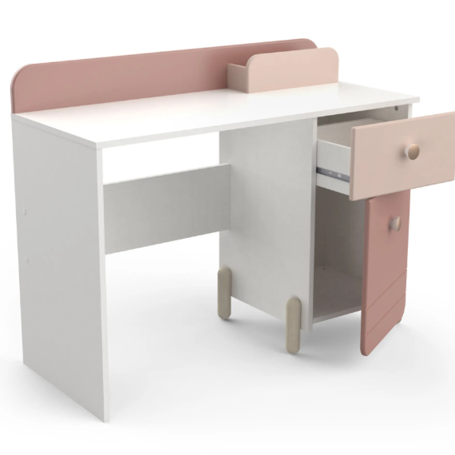 Kinderzimmer Janne: Bett 90x190cm, Nachttisch, Kleiderschrank, Schreibtisch - rosa/weiss