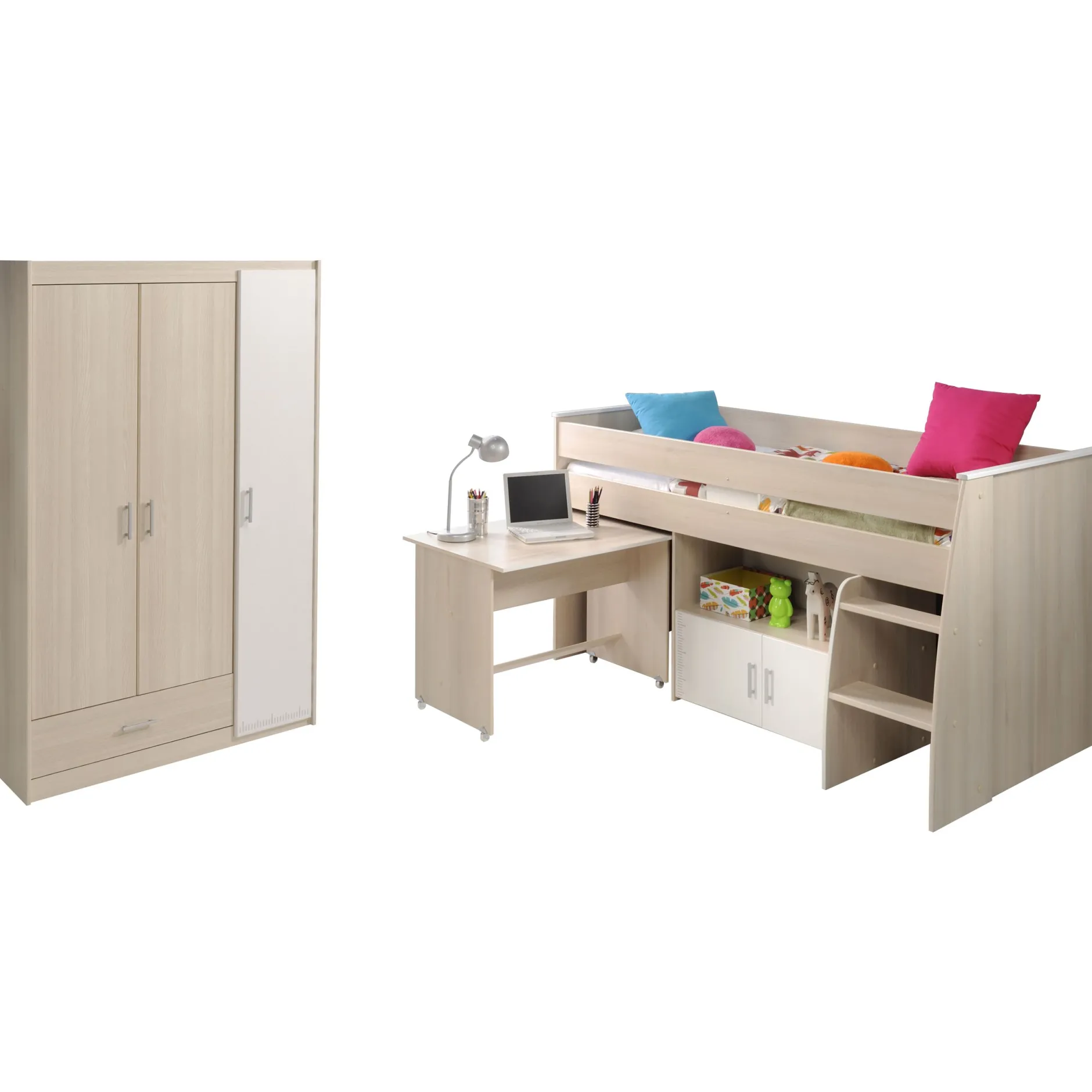 Kinderzimmerkombination Charly 90x200 | Halbhohes Bett und Kleiderschrank