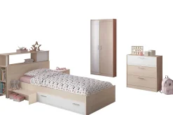 Kinderzimmerkombination Charly 90x200 | Kinderbett, Rückenteil, Nachttisch, Kleiderschrank, Kommode