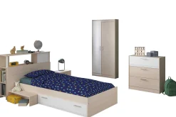 Kinderzimmerkombination Charly 90x200 | Kinderbett, Rückenteil, Nachttisch, Kleiderschrank, Kommode