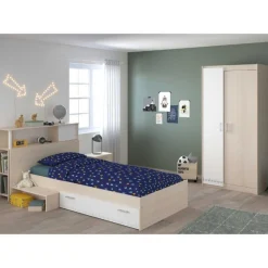 Kinderzimmerkombination Charly 90x200 | Kinderbett, Rückenteil, Nachttisch, Kleiderschrank, Kommode