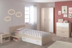 Kinderzimmerkombination Charly 90x200 | Kinderbett, Nachttisch, Kleiderschrank, Kommode