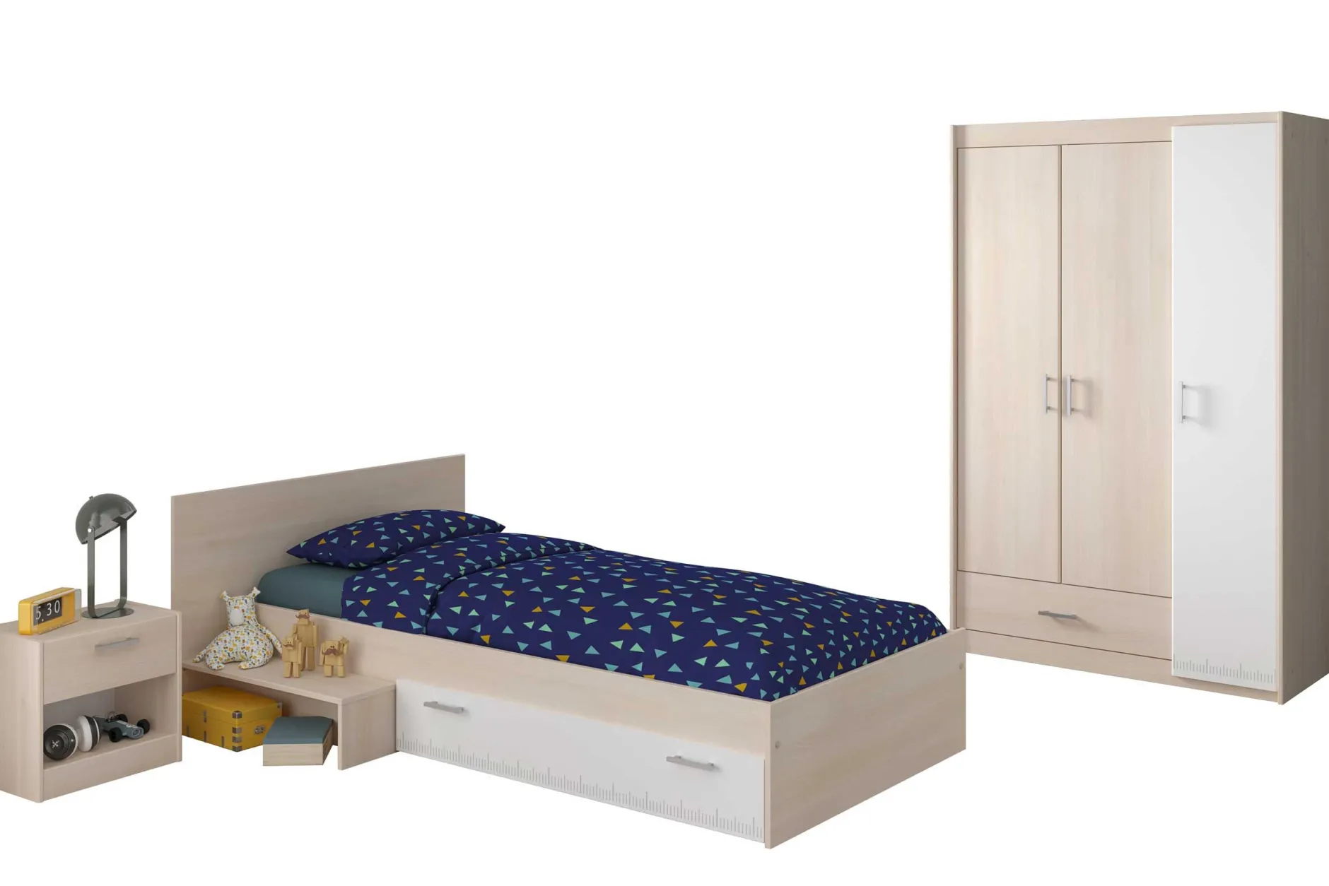 Kinderzimmerkombination Charly 90x200 | Kinderbett, Nachttisch, Kleiderschrank