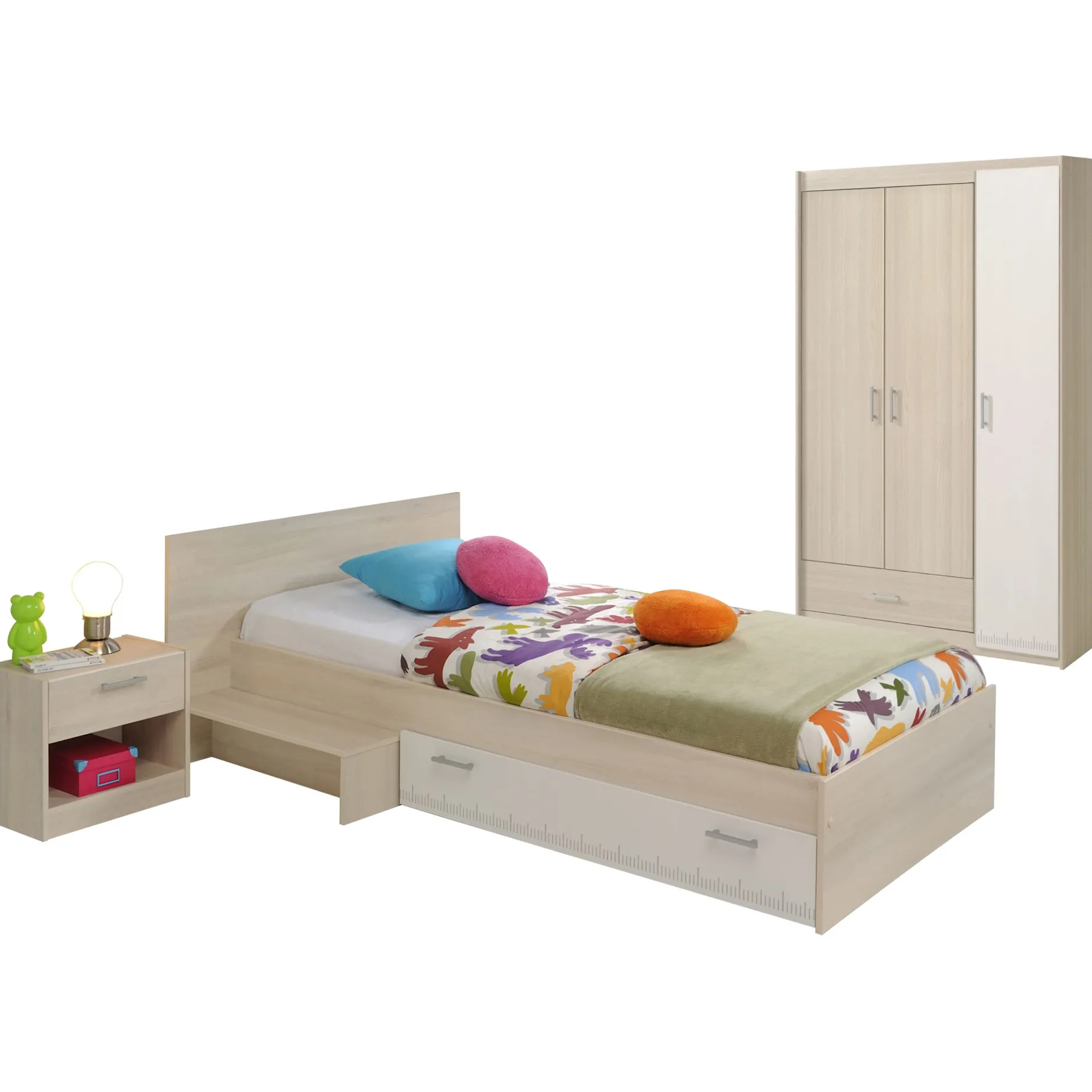 Kinderzimmerkombination Charly 90x200 | Kinderbett, Nachttisch, Kleiderschrank
