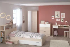 Kinderzimmerkombination Charly 90x190 | Kinderbett, Rückenteil, Kleiderschrank, Kommode, Schreibtisch