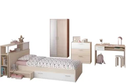 Kinderzimmerkombination Charly 90x190 | Kinderbett, Rückenteil, Kleiderschrank, Kommode, Schreibtisch