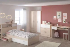 Kinderzimmerkombination Charly 90x200 | Kinderbett, Rückwand, Nachttisch, Kleiderschrank, Kommode, Schreibtisch