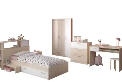Kinderzimmerkombination Charly 90x200 | Kinderbett, Rückwand, Nachttisch, Kleiderschrank, Kommode, Schreibtisch