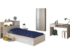 Kinderzimmerkombination Charly 90x200 | Kinderbett, Rückenteil, Nachttisch, Kleiderschrank, Schreibtisch