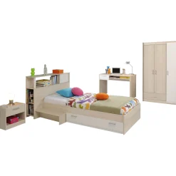 Kinderzimmerkombination Charly 90x200 | Kinderbett, Rückenteil, Nachttisch, Kleiderschrank, Schreibtisch