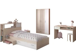 Kinderzimmerkombination Charly 90x200 | Kinderbett, Rückenteil, Nachttisch, Kleiderschrank, Schreibtisch