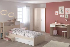Kinderzimmerkombination Charly 90x200 | Kinderbett, Rückenteil, Nachttisch, Kleiderschrank, Schreibtisch