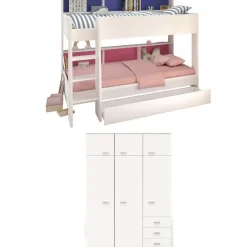 Kinderzimmerkombination Leo/Galaxy | Etagenbett, Bett-Schubladen-Set, Kleiderschrank