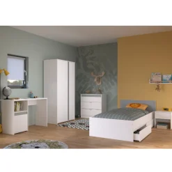 Kinderzimmer Rue | Einzelbett, Bettkasten, Nachttisch, Kleiderschrank, Kommode, Schreibtisch