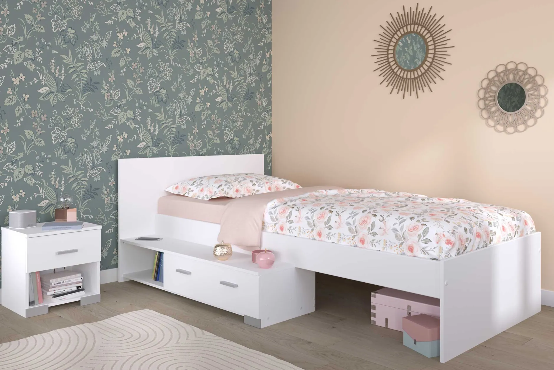 Kinderzimmer-Set Galaxy | Einzelbett, Nachttisch | Weiß