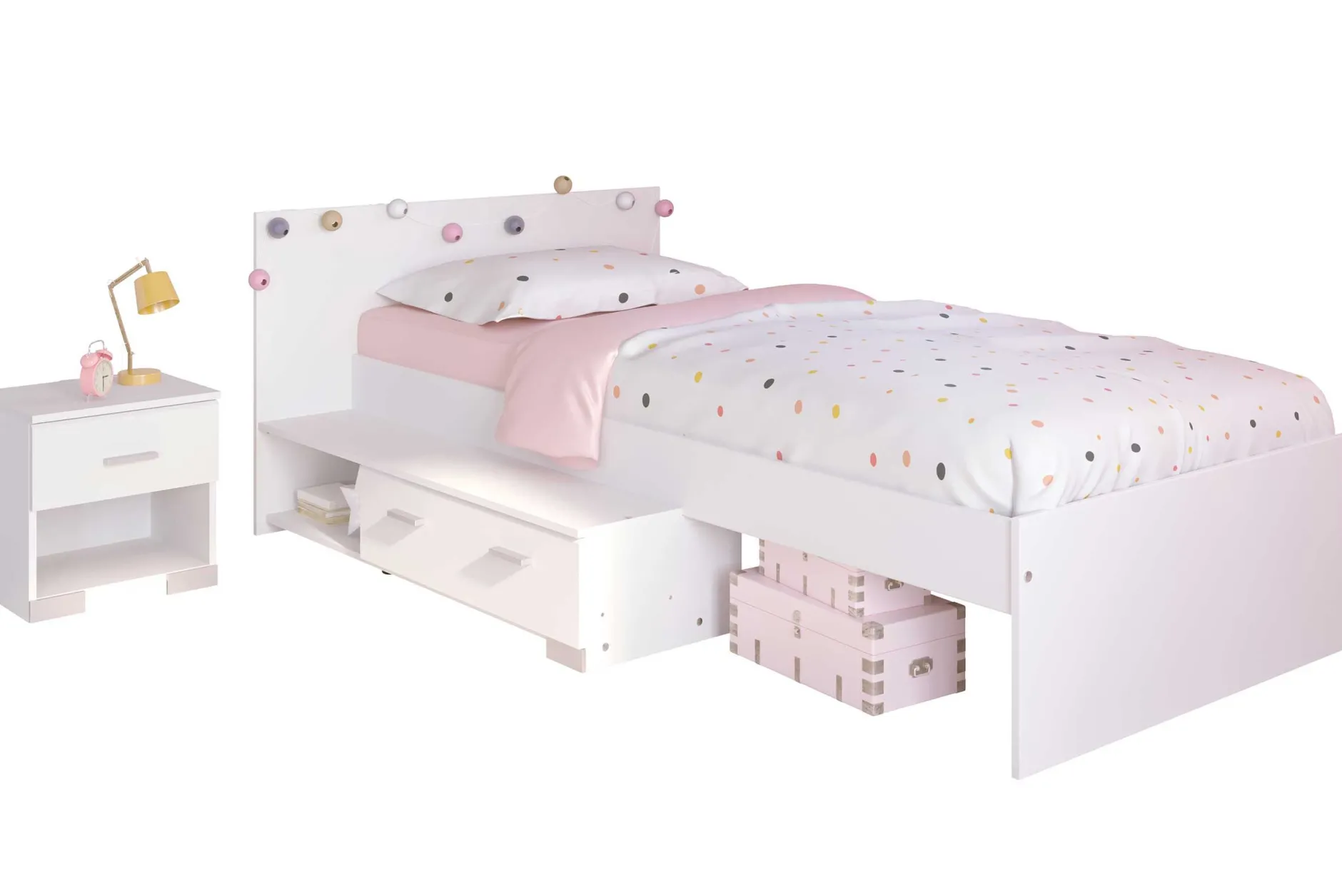 Kinderzimmer-Set Galaxy | Einzelbett, Nachttisch | Weiß